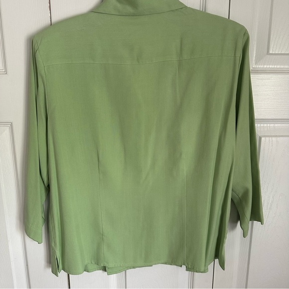 Anna and Frank Silk Green Herbal Sea Button Up Womens Top Sz L Career Minimalist - Picture 2 of 10
